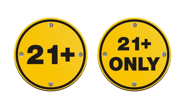 21 plus runde gelbe Schilder — Stockvektor