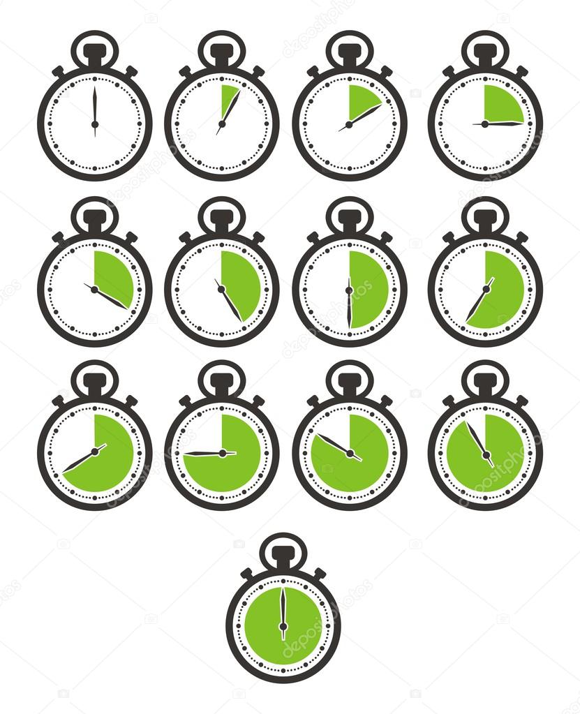 Timer icon sets - green stop watch