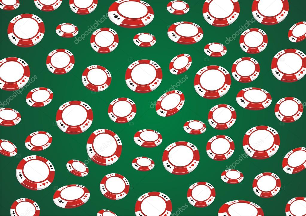 Poker chips seamless pattern with green background