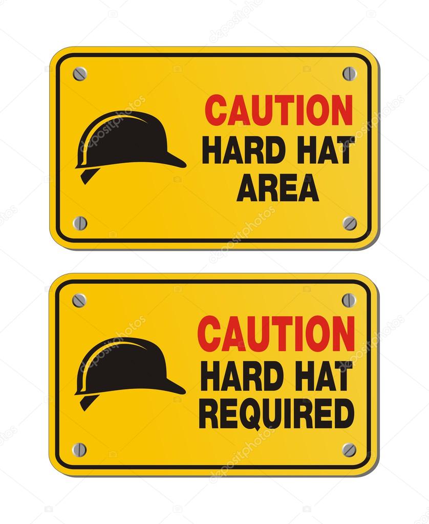 Caution hard hat area signs - rectangle yellow signs