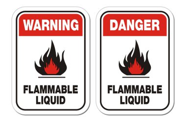 Warning and danger flammable liquid  signs clipart