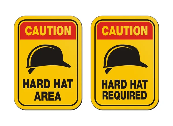 Caution hard hat required signs - yellow signs — Stock Vector