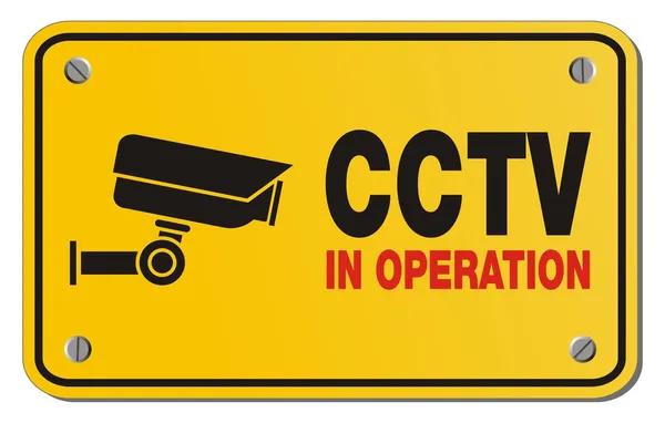 CCTV in werking gele teken - rechthoek teken — Stockvector