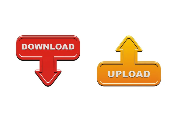 Uploaden en downloaden van buttons - Oranje en rood — Stockvector
