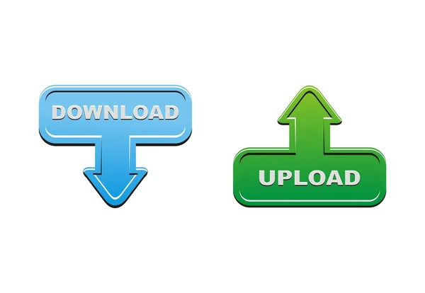 Upload ve download düğme - yeşil ve mavi — Stok Vektör