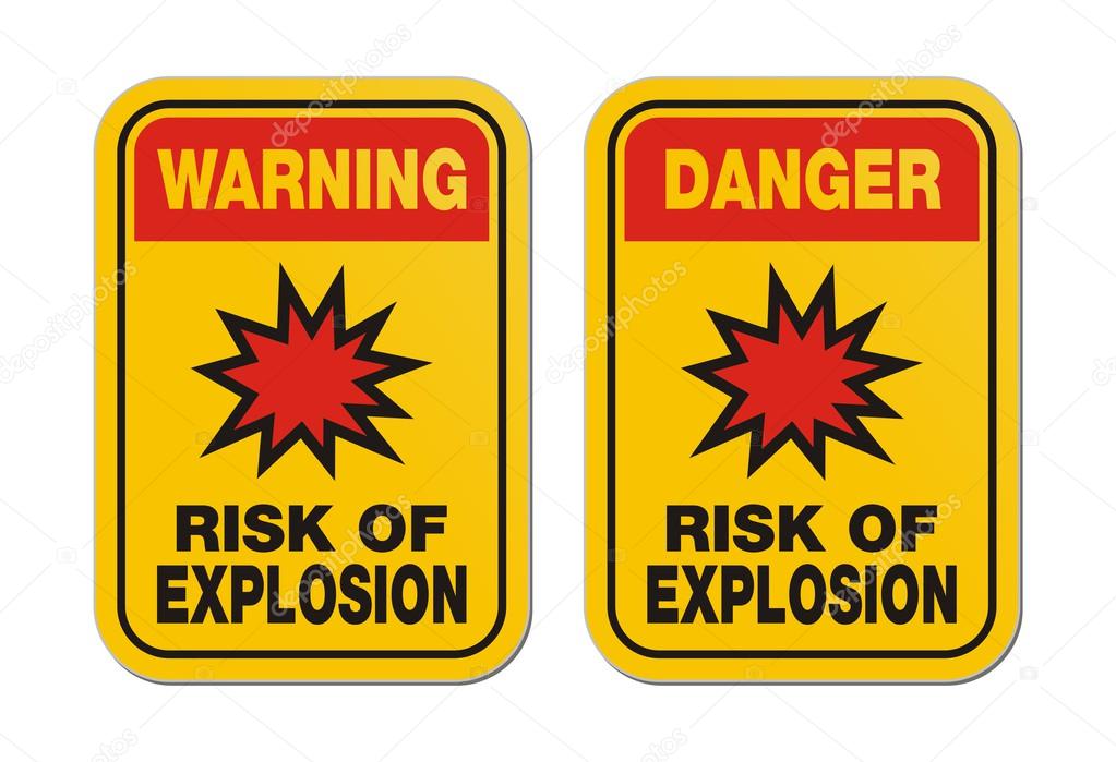 Warning and danger risk of explosion yellow sign