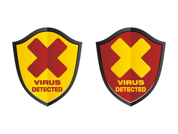 Virus detected - shield signs — Stock Vector
