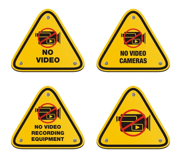 No hay signos de cámaras de vídeo - signos de triángulo — Vector de stock