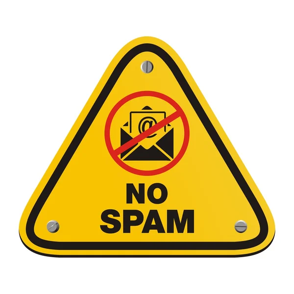 Δεν spam κίτρινο σημάδι - σημάδι τριγώνων — Διανυσματικό Αρχείο