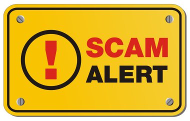 Scam alert yellow sign - rectangle sign clipart