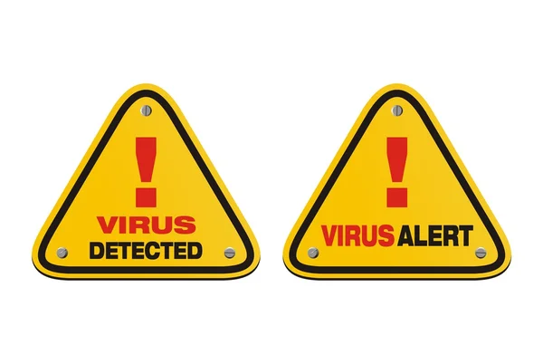 Virus signo amarillo alerta - signo de triángulo — Vector de stock