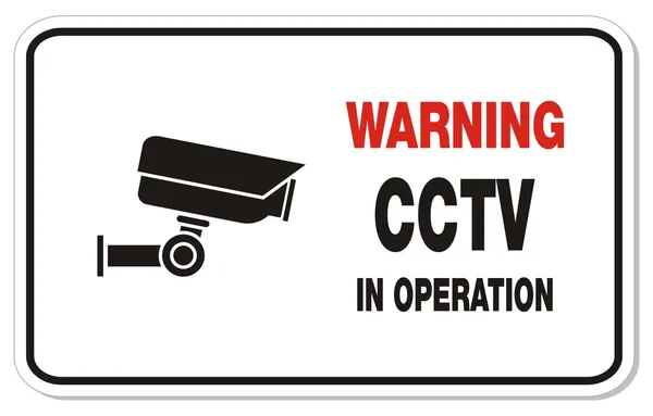 Advertencia cctv en funcionamiento - signo de rectángulo — Vector de stock