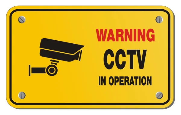 Advertencia cctv en funcionamiento - rectángulo signo amarillo — Vector de stock