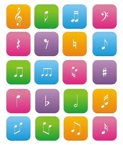 Conjuntos de iconos de estilo plano de nota musical — Vector de stock