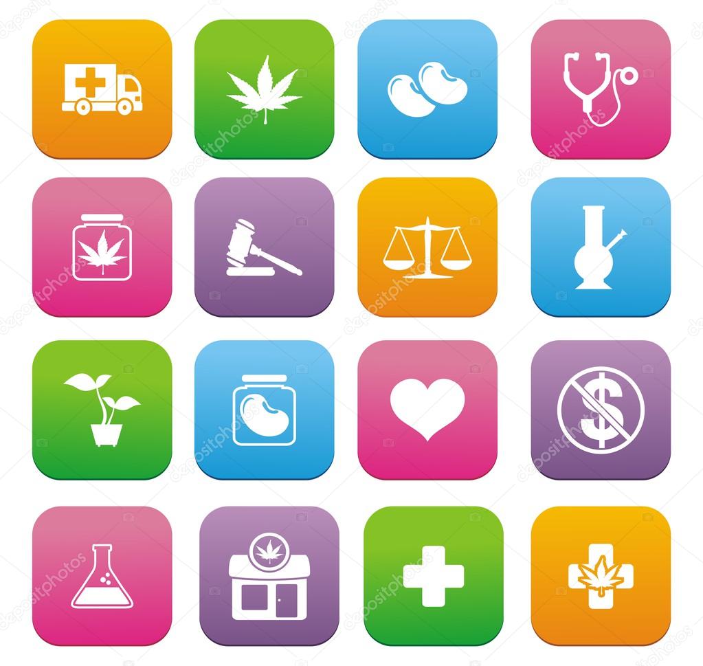 Medical marijuana icons - flat style icons
