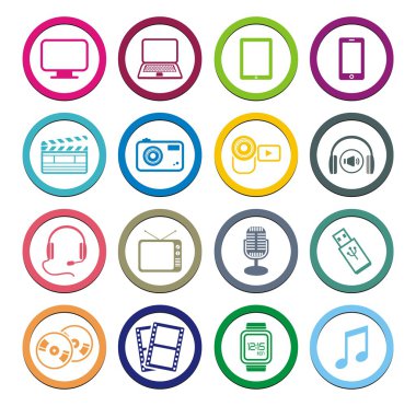 Multimedia circle icon sets clipart
