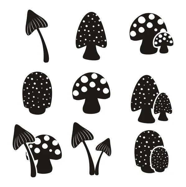 Jeux de pictogrammes de champignons — Image vectorielle