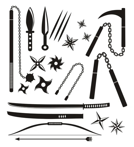 Ninja weapon sets — Stock Vector