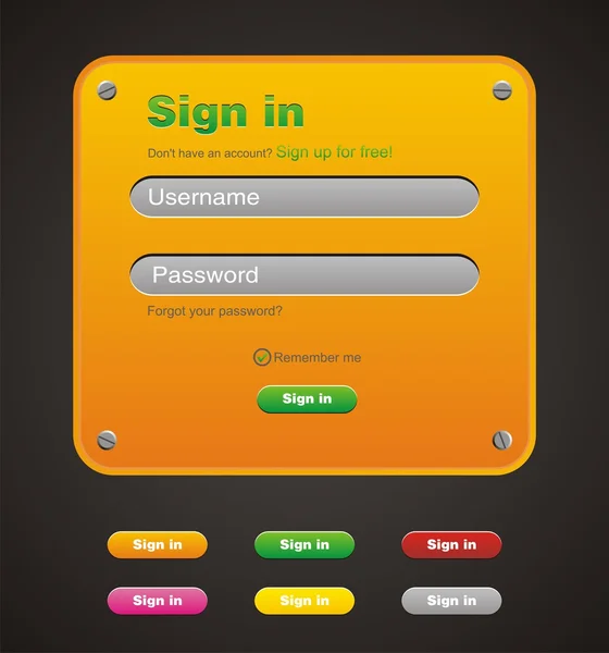 Inloggen, login form met oranje kleur — Stockvector