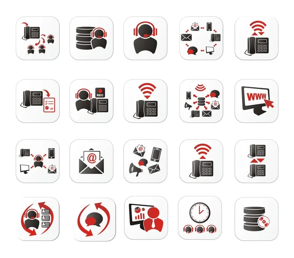 Jeux d'icônes du centre d'appels avec bouton blanc — Image vectorielle