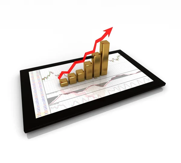 3d graph showing rise in profits or earnings. — Stock Photo, Image