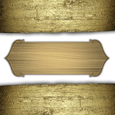 Altın kenarları ve altın plaka ile eski ahşap arka plan