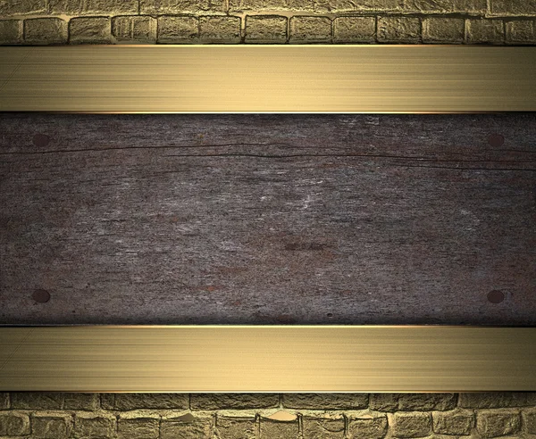 Drewniana tablica na złotym tle. szablon projektu — Zdjęcie stockowe