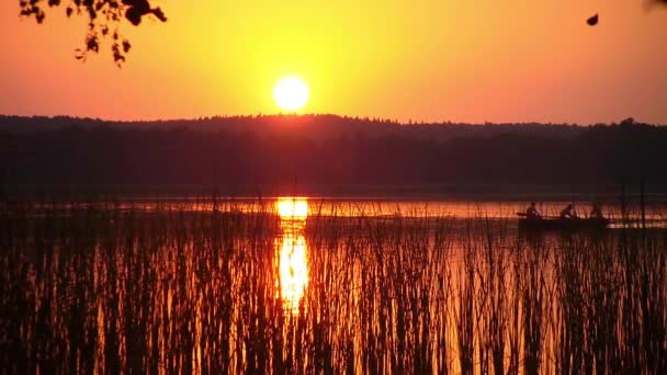 Захід сонця над озером — стокове відео