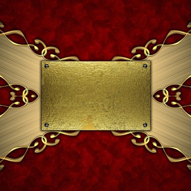 kırmızı arka plan ile bir Altın çizgili desenli ve altın plaka