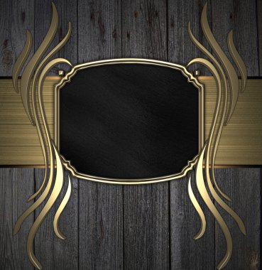 ahşap arka plan üzerinde siyah plaka altın deseni