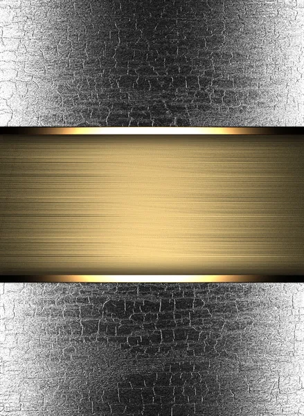 Grunge metal background with texture of wood and gold stripe — Stockfoto