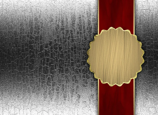 Silver bakgrund med rött band och gold circle — Stockfoto
