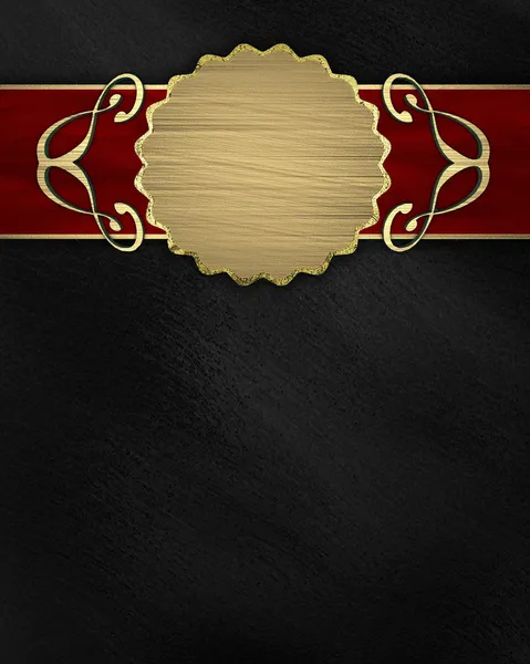 Siyah arka plan ile kırmızı bir şerit ve altın çember — Stok fotoğraf