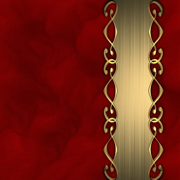 Beautiful gold plate with a pattern on a red background — Stock Photo, Image