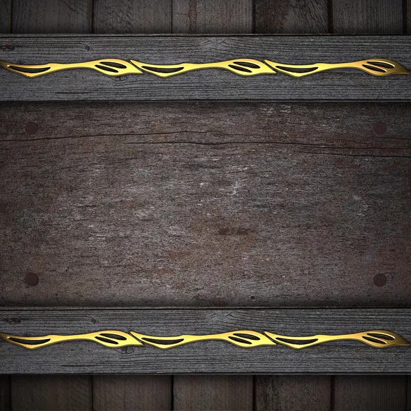 木材の背景に金パターンとプラーク — ストック写真