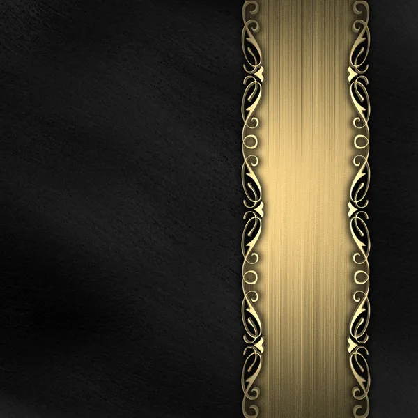 Hermoso patrón en una placa de oro sobre un fondo negro — Foto de Stock