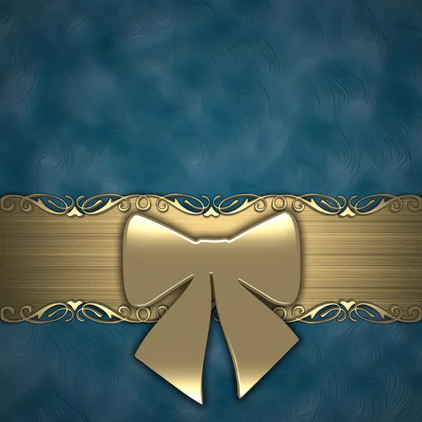 Gift ribbon onblue background (gold) — Stock Photo, Image