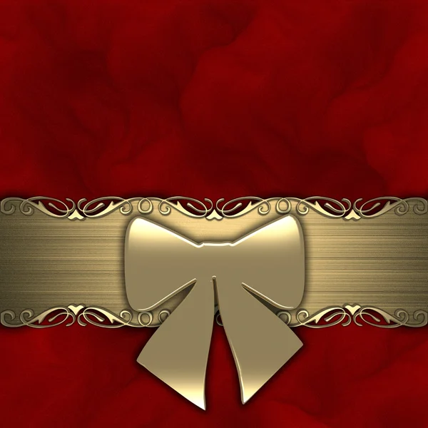 Hediye şerit üzerinde kırmızı zemin (altın) — Stok fotoğraf