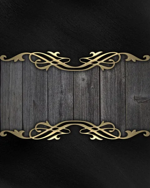 Wooden frame with a gold pattern on a black background — Stock Photo, Image