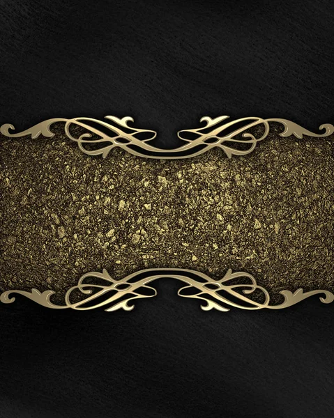 Pattern on a gold plate on a black background — Stock Photo, Image