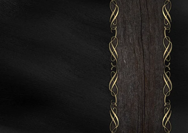 Rama drewniana ze wzorem złoty na czarnym tle — Zdjęcie stockowe