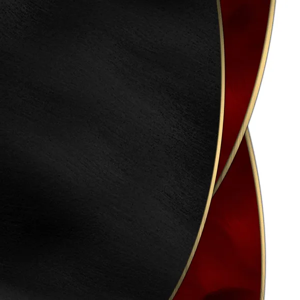 Siyah ve kırmızı arkaplan altın bir şeride bölünmüş.