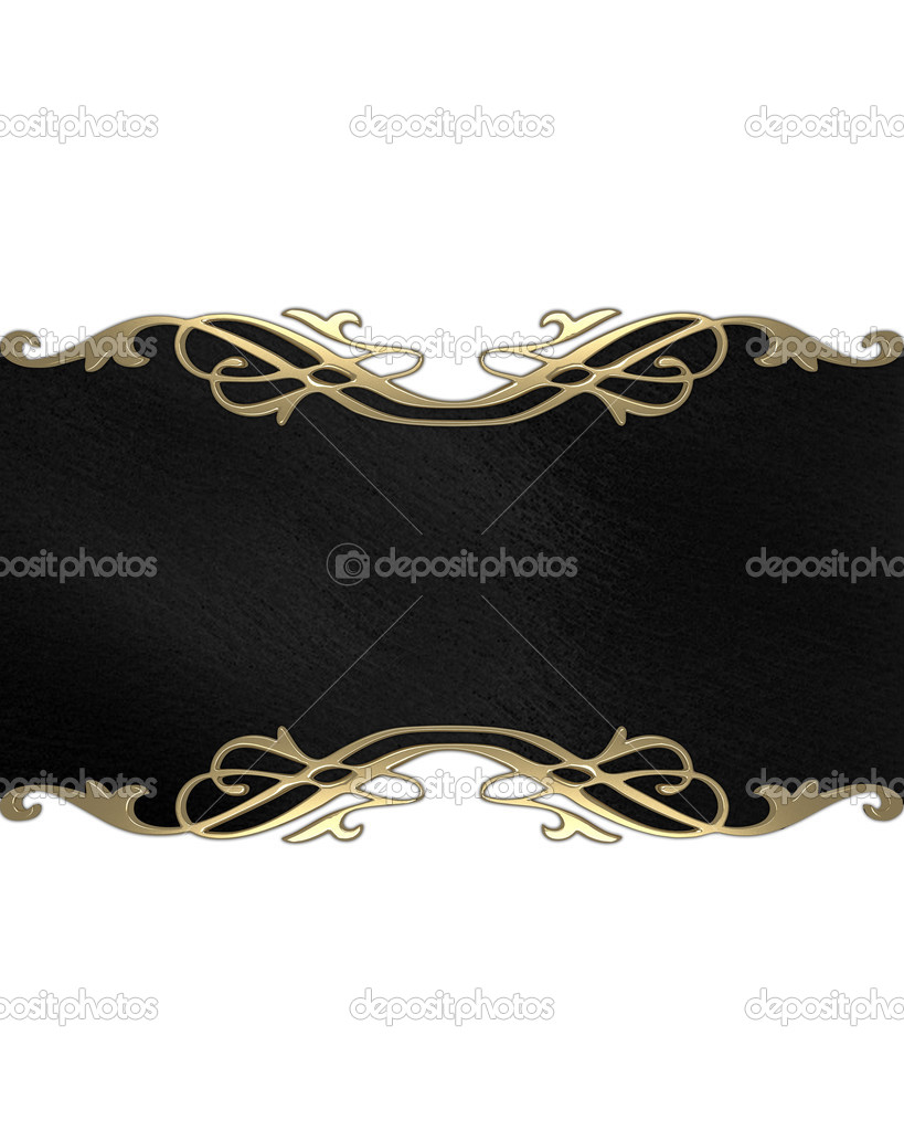 Gold pattern on black plate isolated on white background