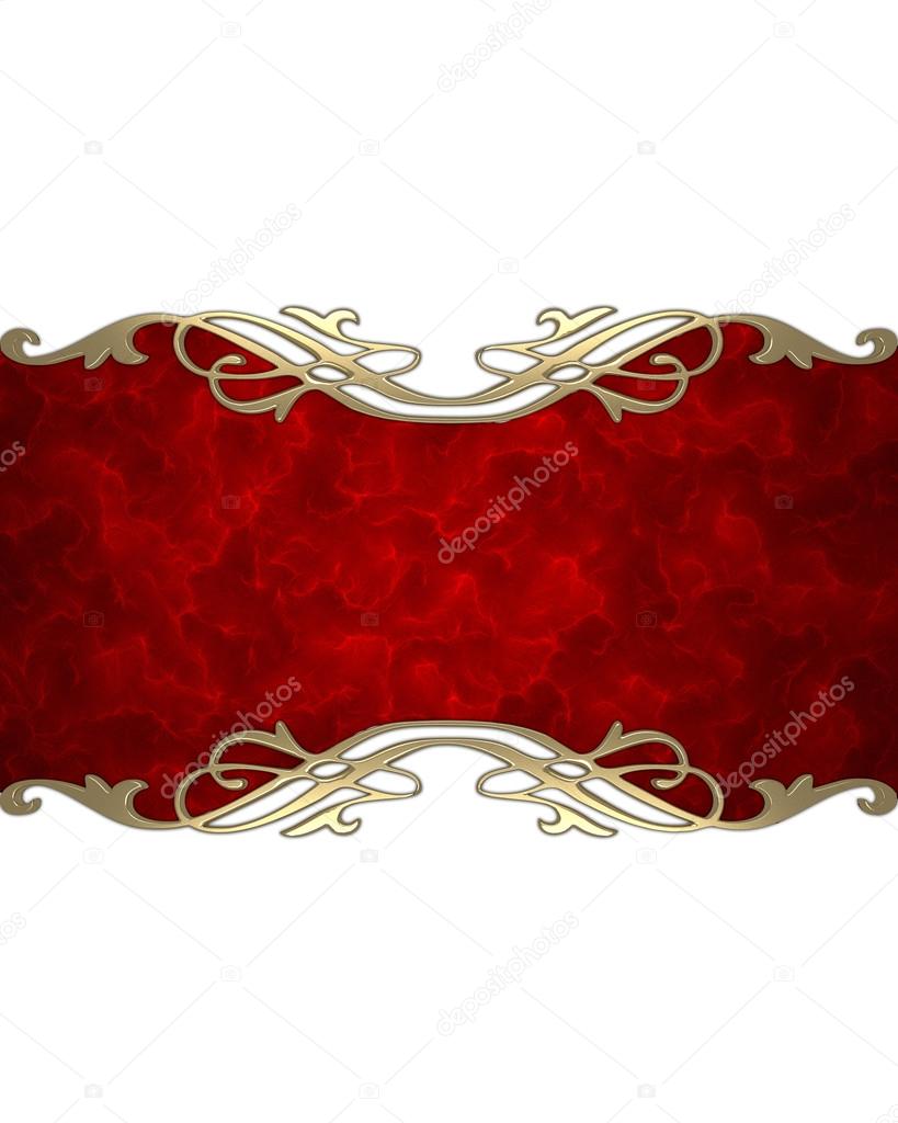 Gold pattern on red plate isolated on white background