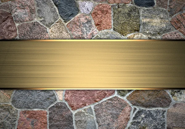 Hermoso fondo de piedra con una placa de oro para escribir . — Foto de Stock