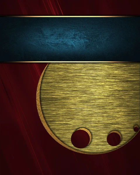 Fundo vermelho com padrão de ouro e placa de identificação azul para escrever . — Fotografia de Stock