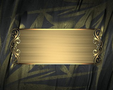 siyah arka plan ile altın çiçek ve altın bir tabela ile.