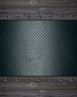 ahşap arka plan perçinler ile kenarlı mavi İsim levhaları ile