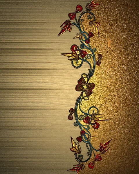ゴールドの背景に植物パターンとゴールドの記号 — ストック写真