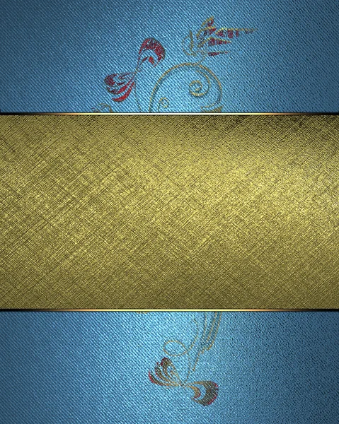 Blauwe achtergrond met abstracte plant patroon en goud naamplaatje. — Stockfoto